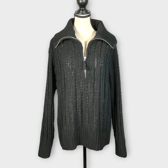 Aerie Cable Car Quarter Zip Sweater MEDIUM Oversized Black - Picture 1 of 9
